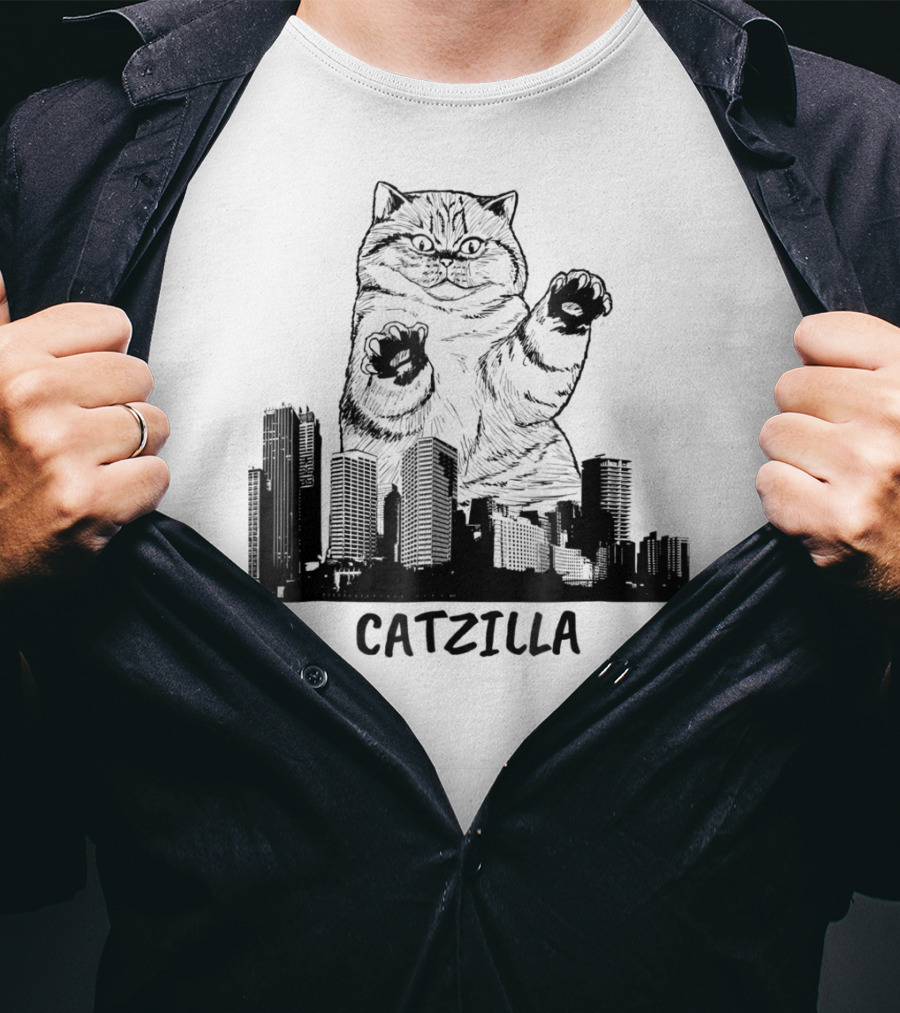 Catzilla Kitty Cat Pop Culture Cityscape Monster Kitty T-Shirt