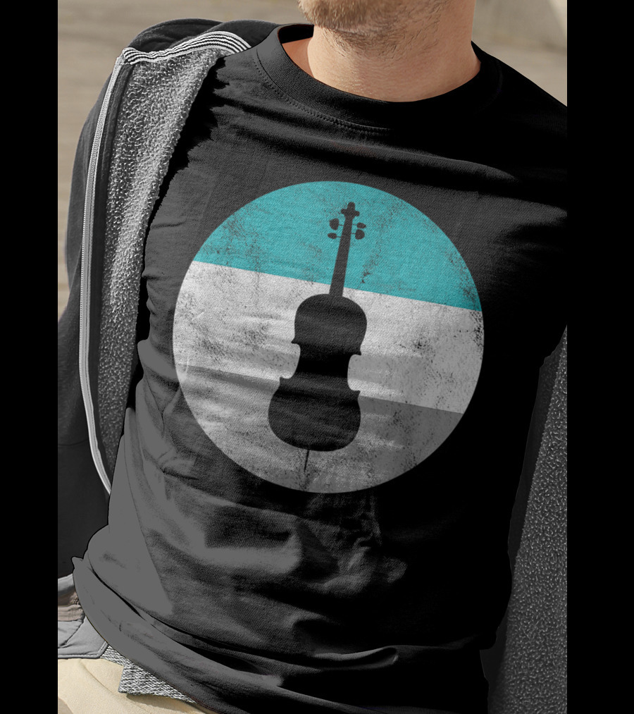 Cello Silhouette With Teal White Gray Circle Background T-Shirt