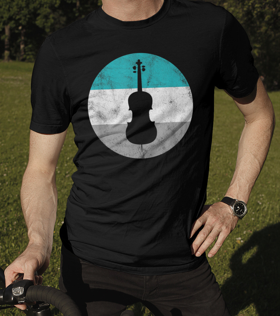 Cello Silhouette With Teal White Gray Circle Background T-Shirt