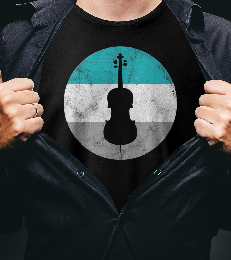 Cello Silhouette With Teal White Gray Circle Background T-Shirt