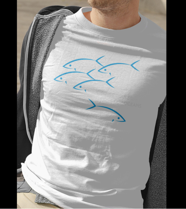 Change Course Save Our Oceans Fish Outline In Blue T-Shirt
