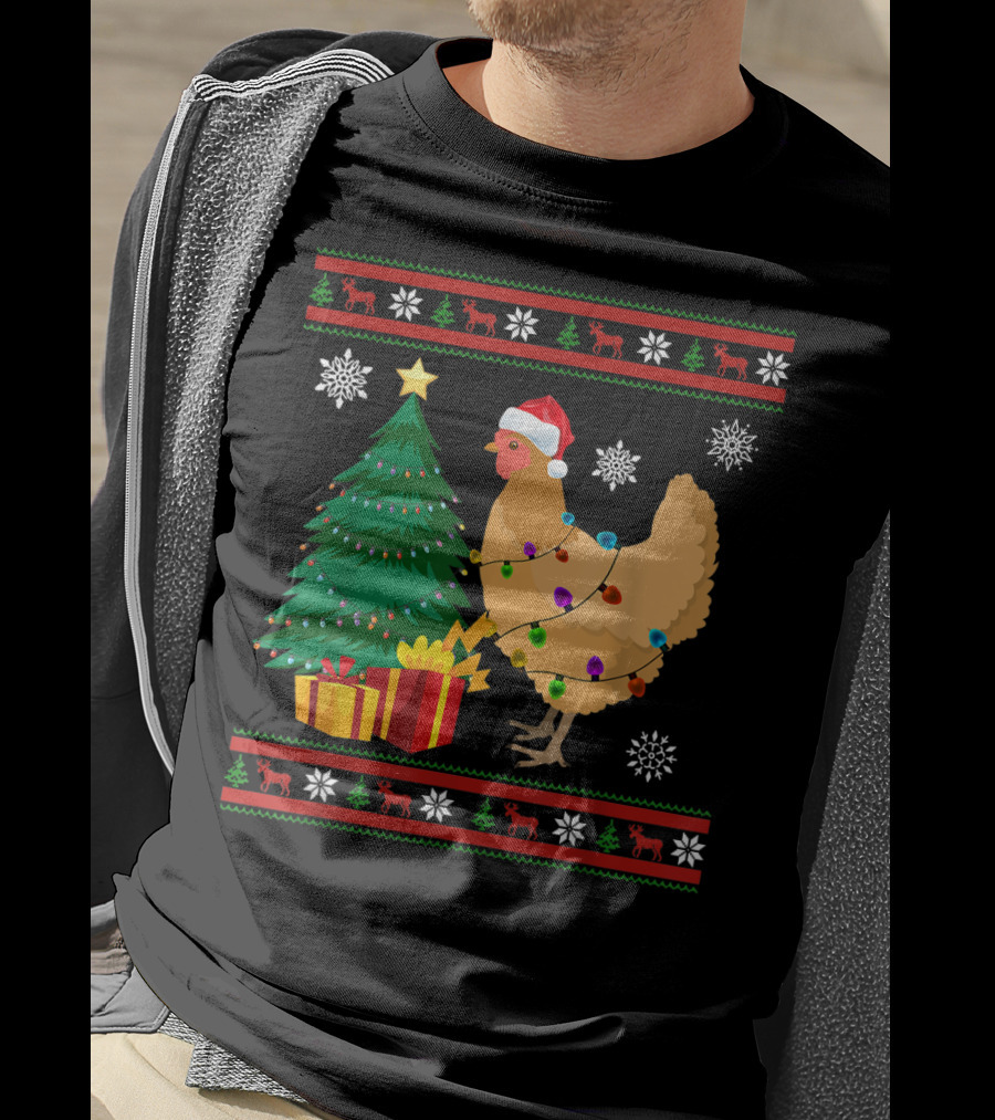 Chicken Christmas Decorations Santa Tree Snowflakes Reindeer T-Shirt