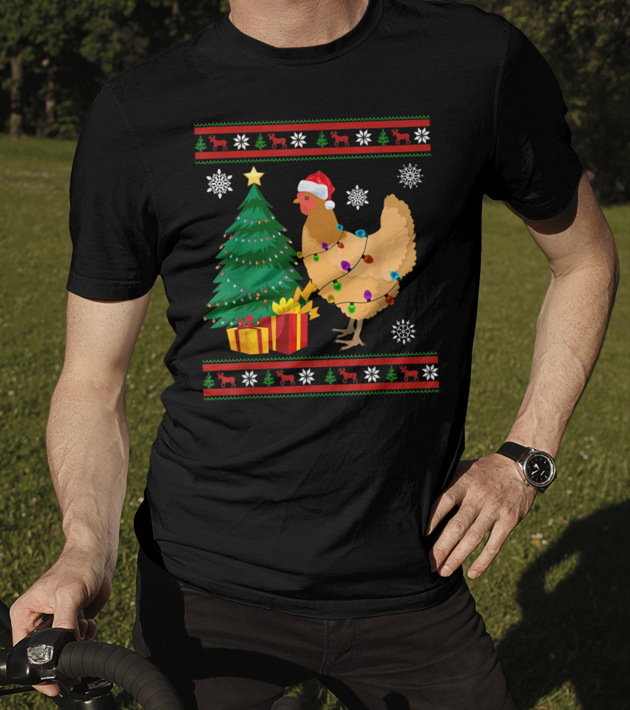 Chicken Christmas Decorations Santa Tree Snowflakes Reindeer T-Shirt