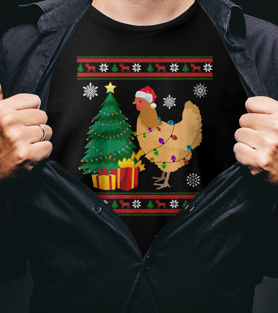 Chicken Christmas Decorations Santa Tree Snowflakes Reindeer T-Shirt