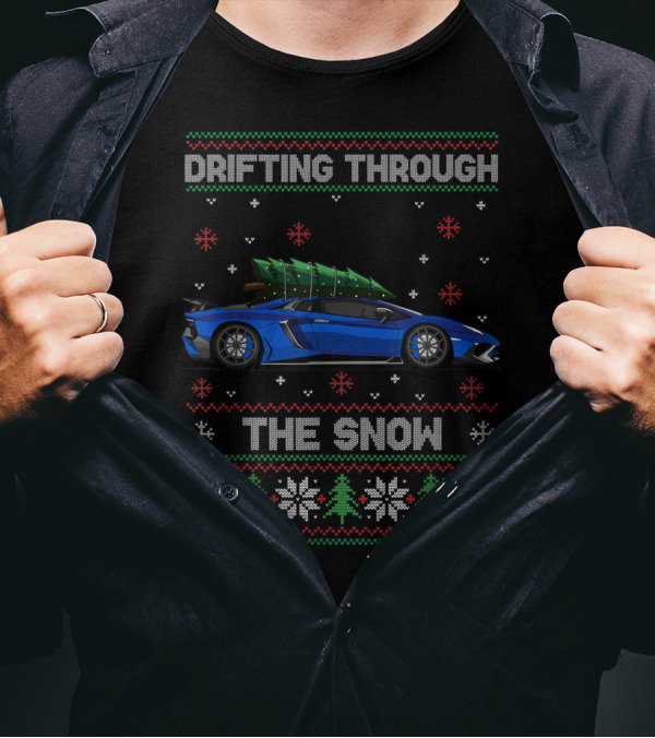 Drifting Through The Snow Christmas Tree On Tuning Car T-Shirt