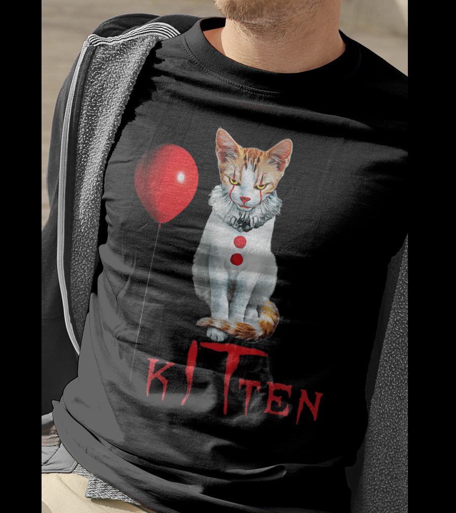 Pennywise Clown Cat Kitten With Red Balloon T-Shirt