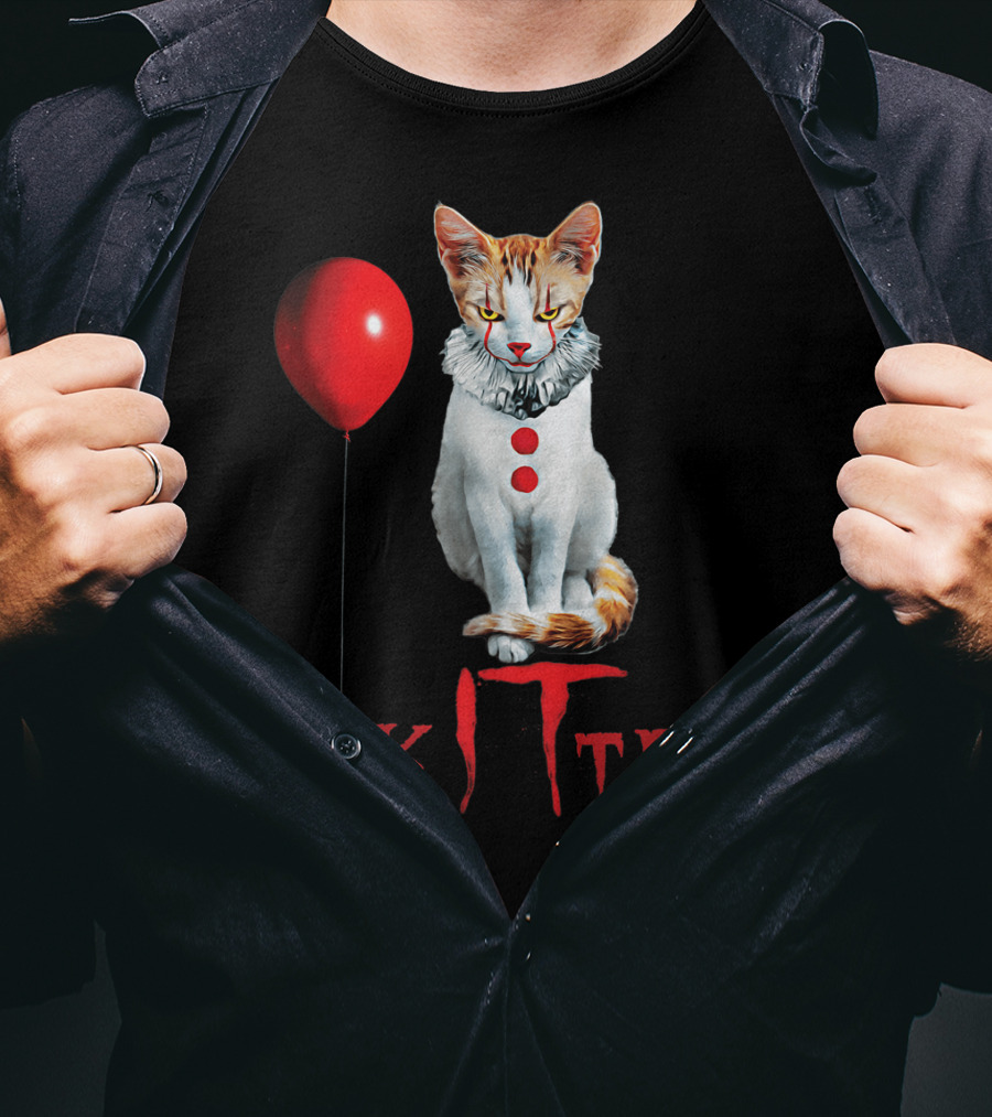 Pennywise Clown Cat Kitten With Red Balloon T-Shirt