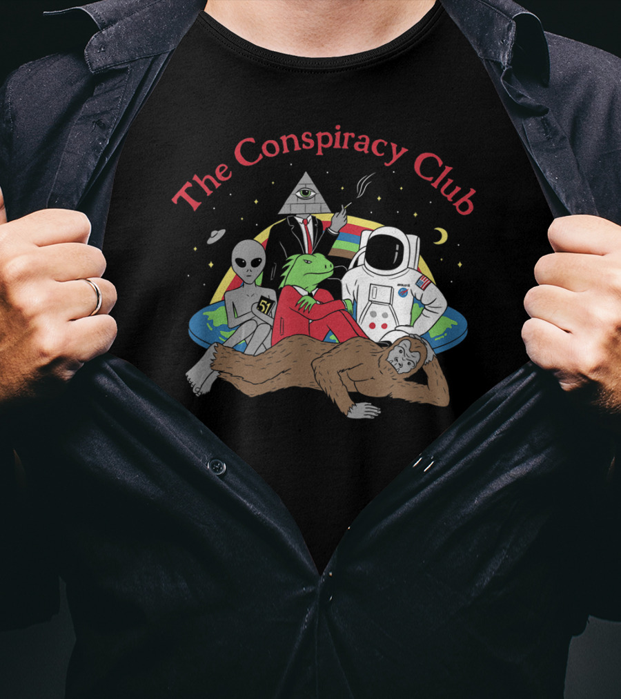 The Conspiracy Club Alien Astronaut Pyramid Bigfoot Lizard Man T-Shirt