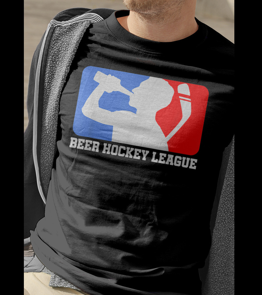 Beer Hockey League Icehockey Drinking Silhouette In Red White And Blue T-Shirt