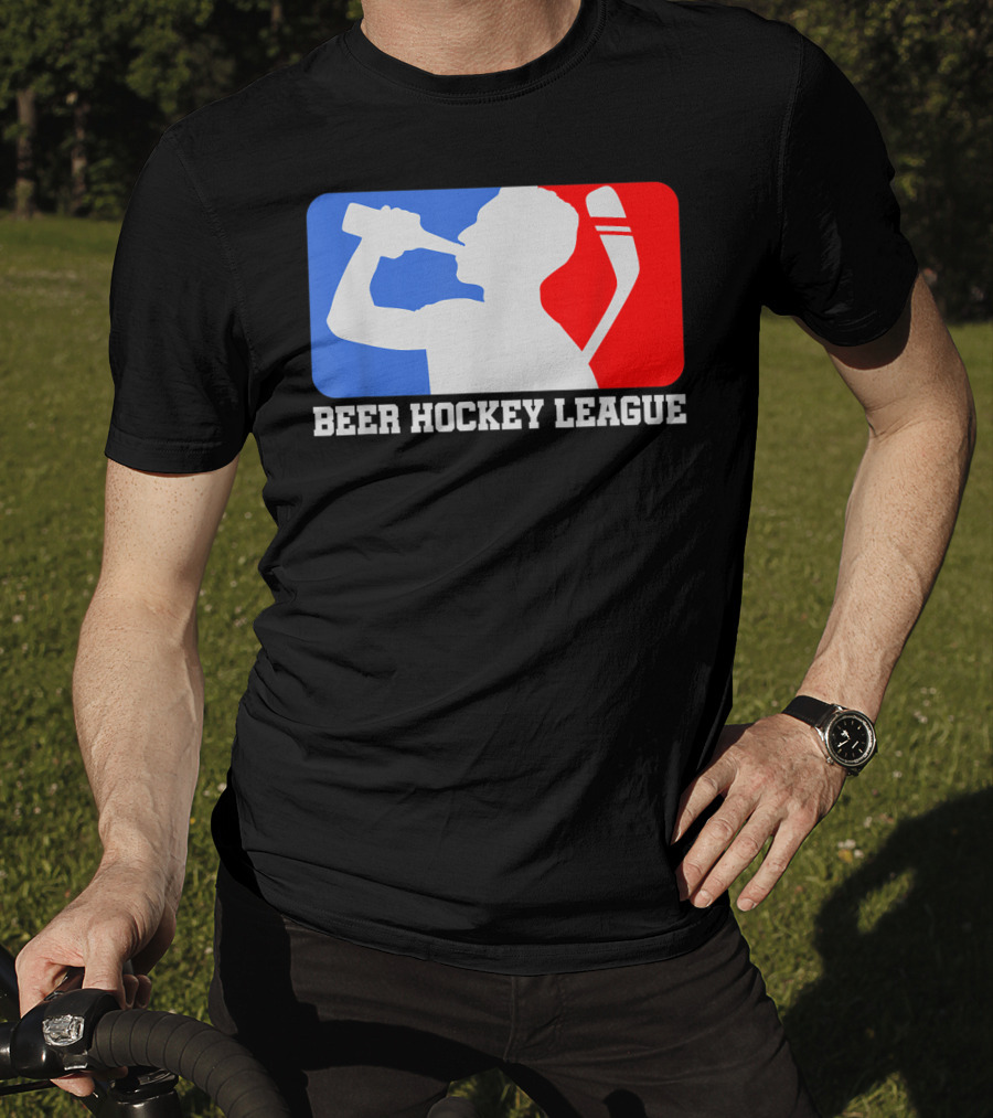 Beer Hockey League Icehockey Drinking Silhouette In Red White And Blue T-Shirt
