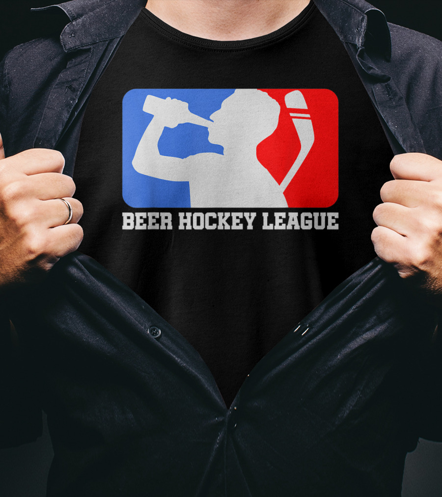 Beer Hockey League Icehockey Drinking Silhouette In Red White And Blue T-Shirt