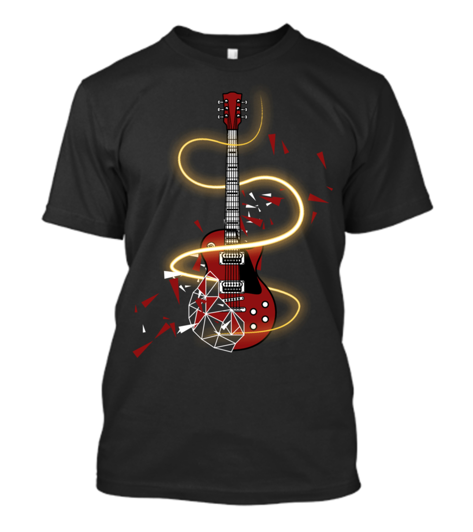 Cool Electric Guitar Fractured Red Glow Strings For Guitarists T-Shirt