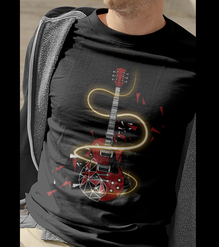 Cool Electric Guitar Fractured Red Glow Strings For Guitarists T-Shirt