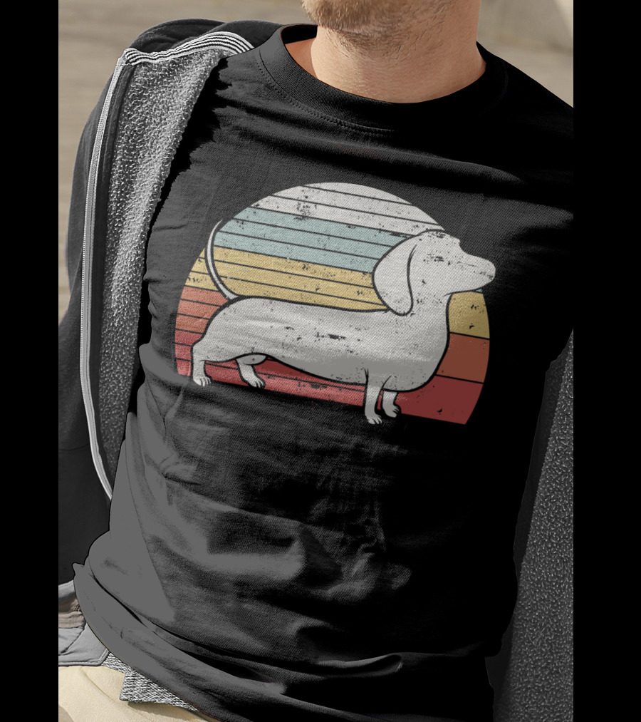 Retro Striped Cool Dachshund Dog Weiner Dog Fans T-Shirt