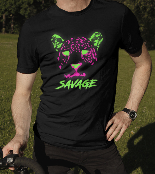 Savage Neon Glow Leopard Fluorescent Critical Nerd T-Shirt