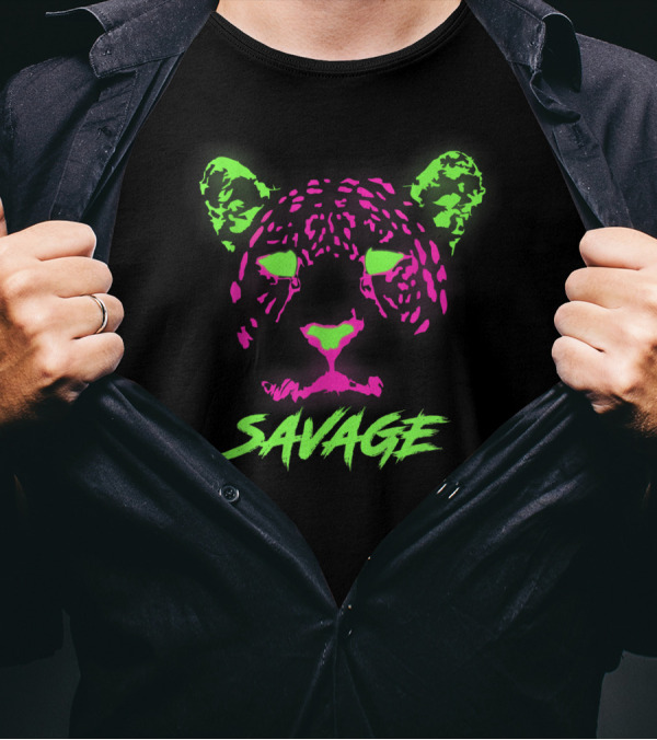 Savage Neon Glow Leopard Fluorescent Critical Nerd T-Shirt
