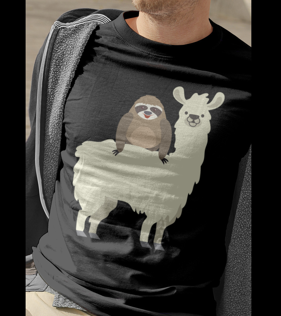 Cute Funny Sloth On Llama T-Shirt