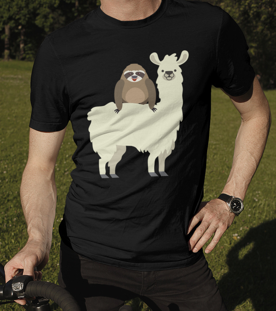 Cute Funny Sloth On Llama T-Shirt