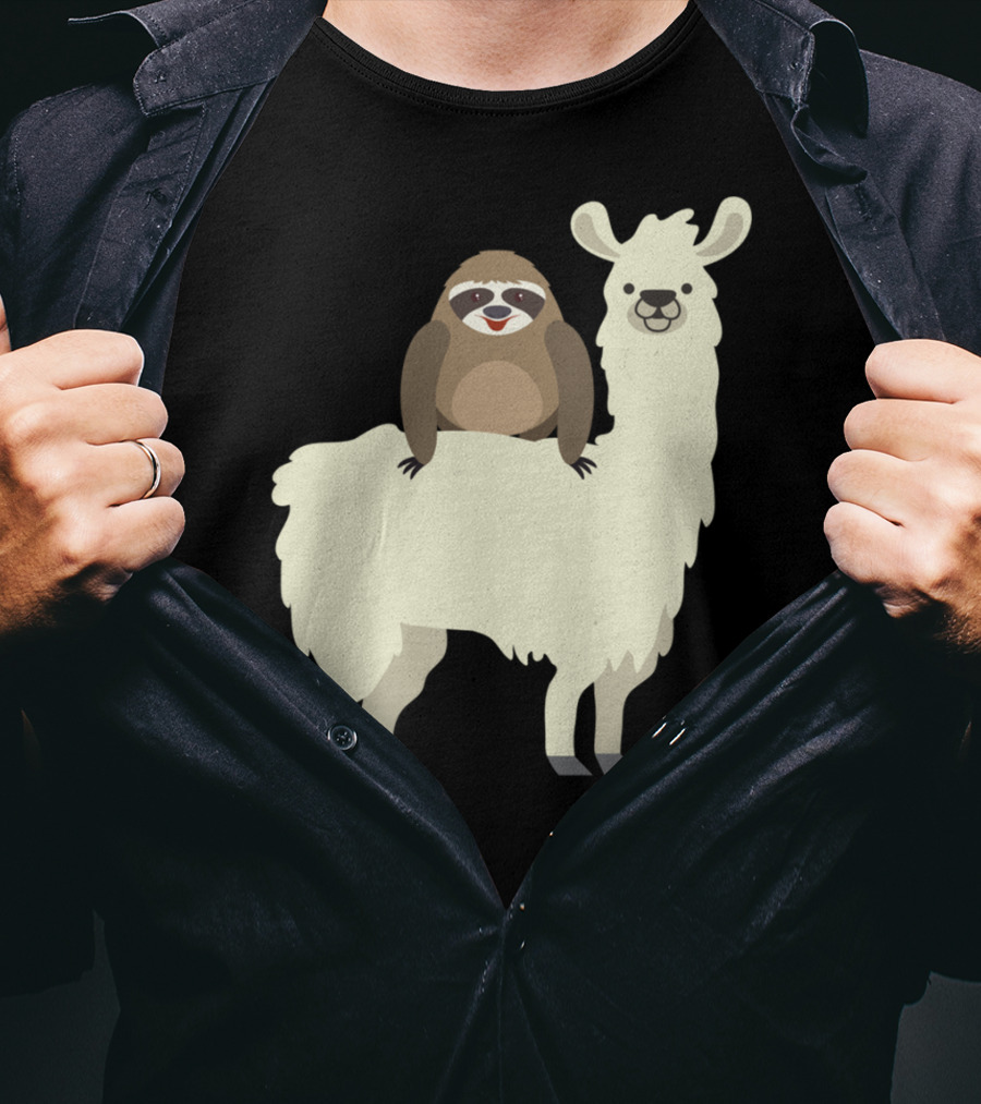 Cute Funny Sloth On Llama T-Shirt