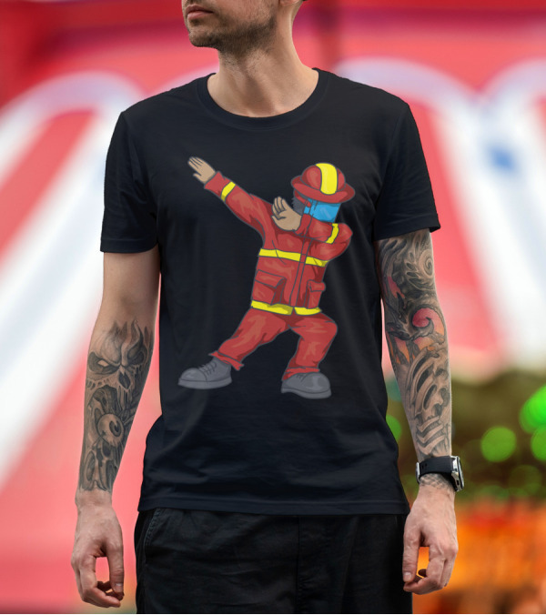 Premium T-Shirt: Dabbing Firefighter Cute Dancing Firefighter Red T-Shirt Dabbing Firefighter Cute Dancing Firefighter Red T-Shirt