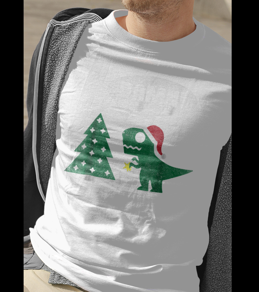 Damn Trex Hates Christmas Dinosaur Lover Funny Santa Dinosaur With Christmas Tree T-Shirt