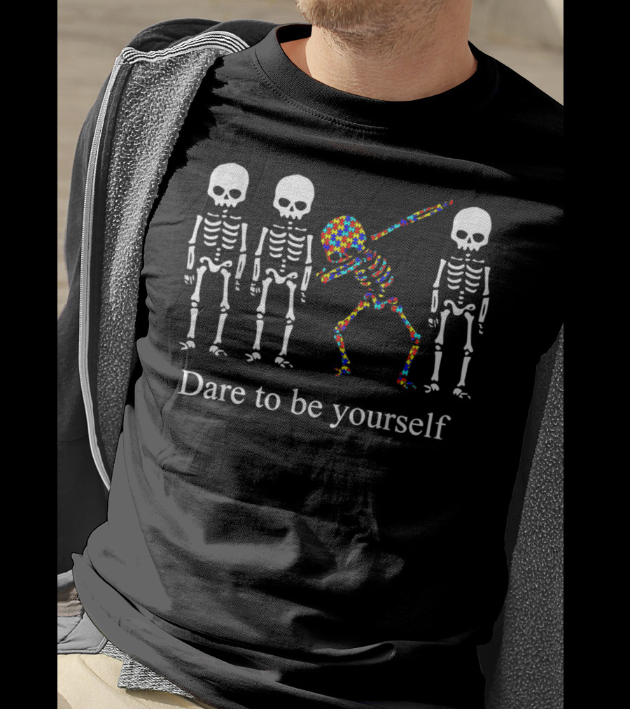 Dare To Be Yourself Colorful Skeleton Dab Among White Skeletons T-Shirt
