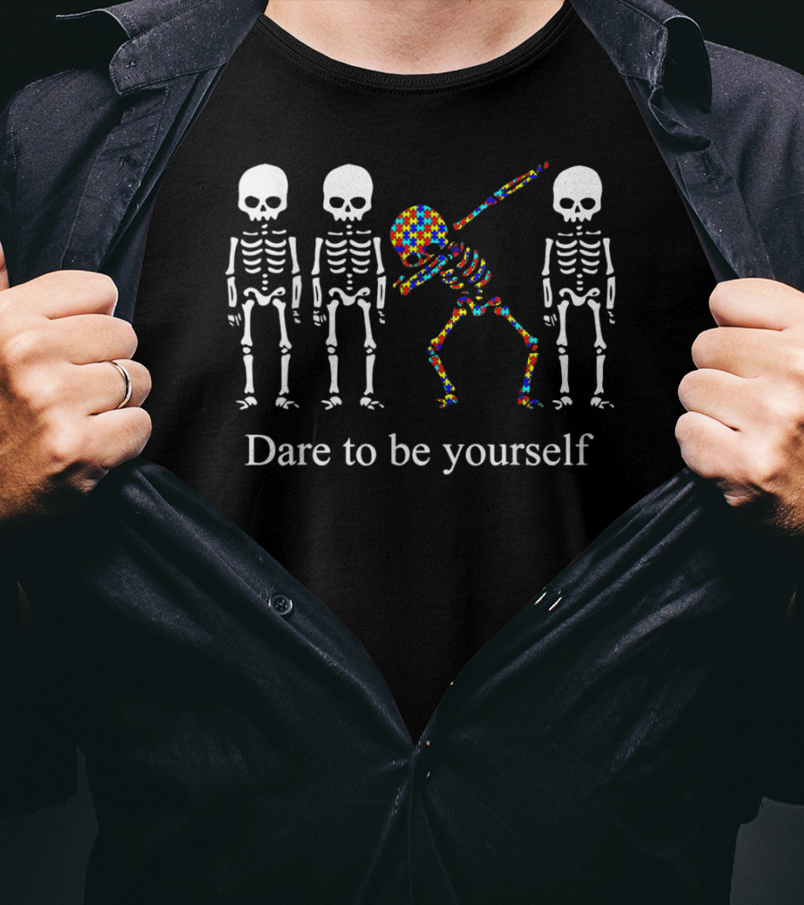 Dare To Be Yourself Colorful Skeleton Dab Among White Skeletons T-Shirt