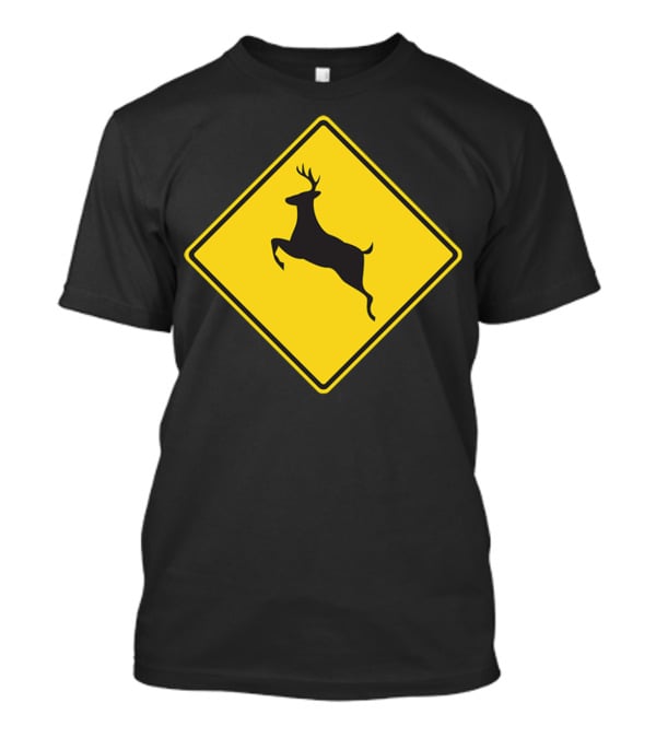 Yellow Deer Crossing Road Sign T-Shirt