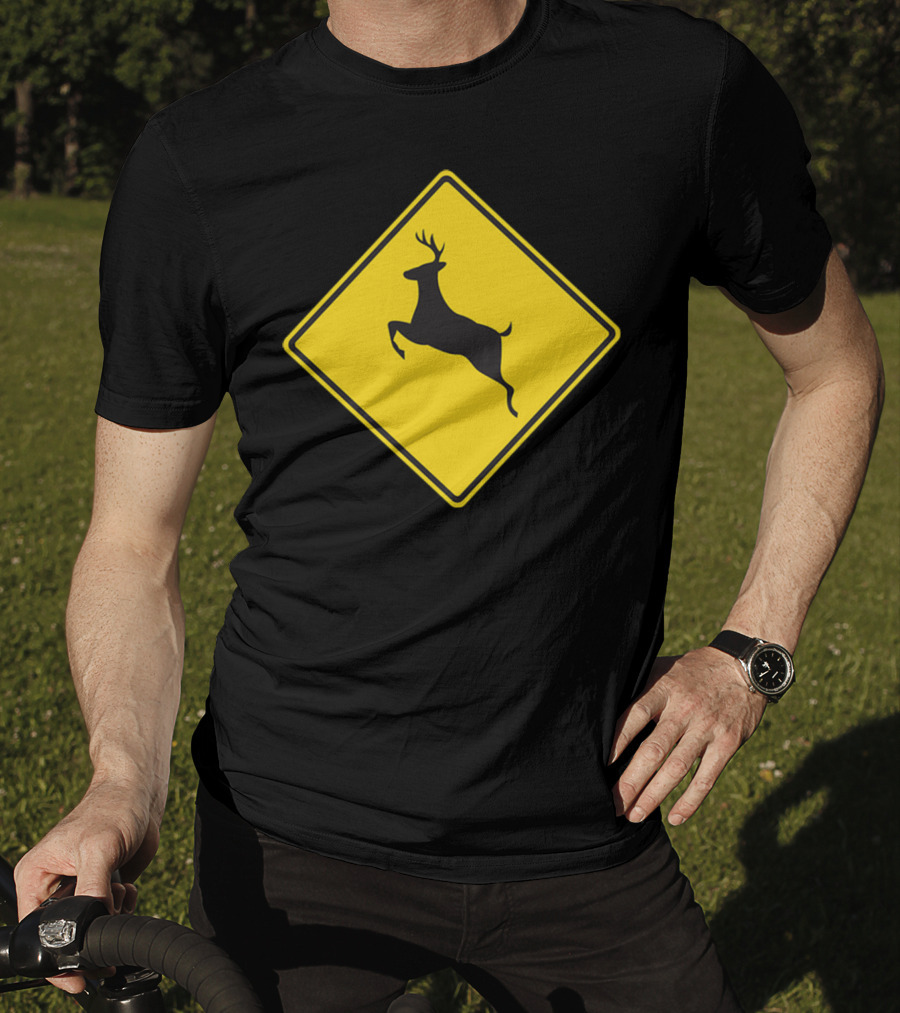 Yellow Deer Crossing Road Sign T-Shirt