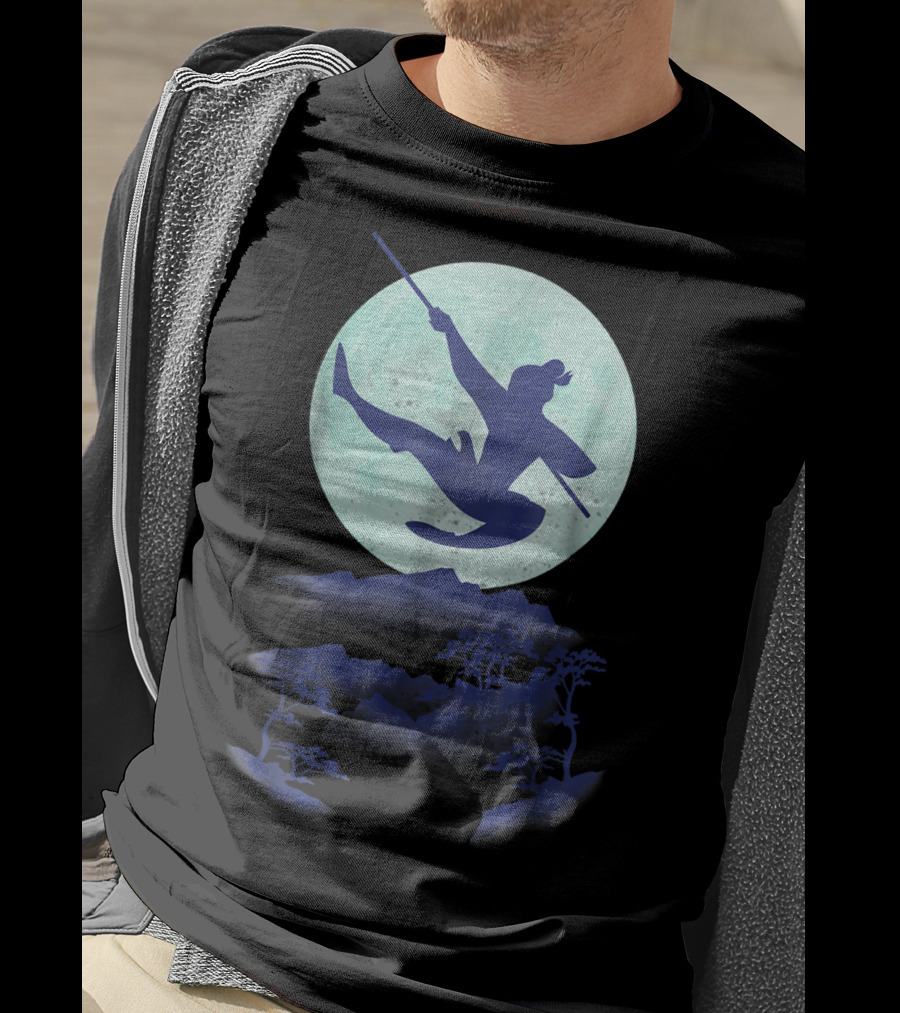 Disney Mulan Warrior Jump Against Full Moon Night Sky T-Shirt