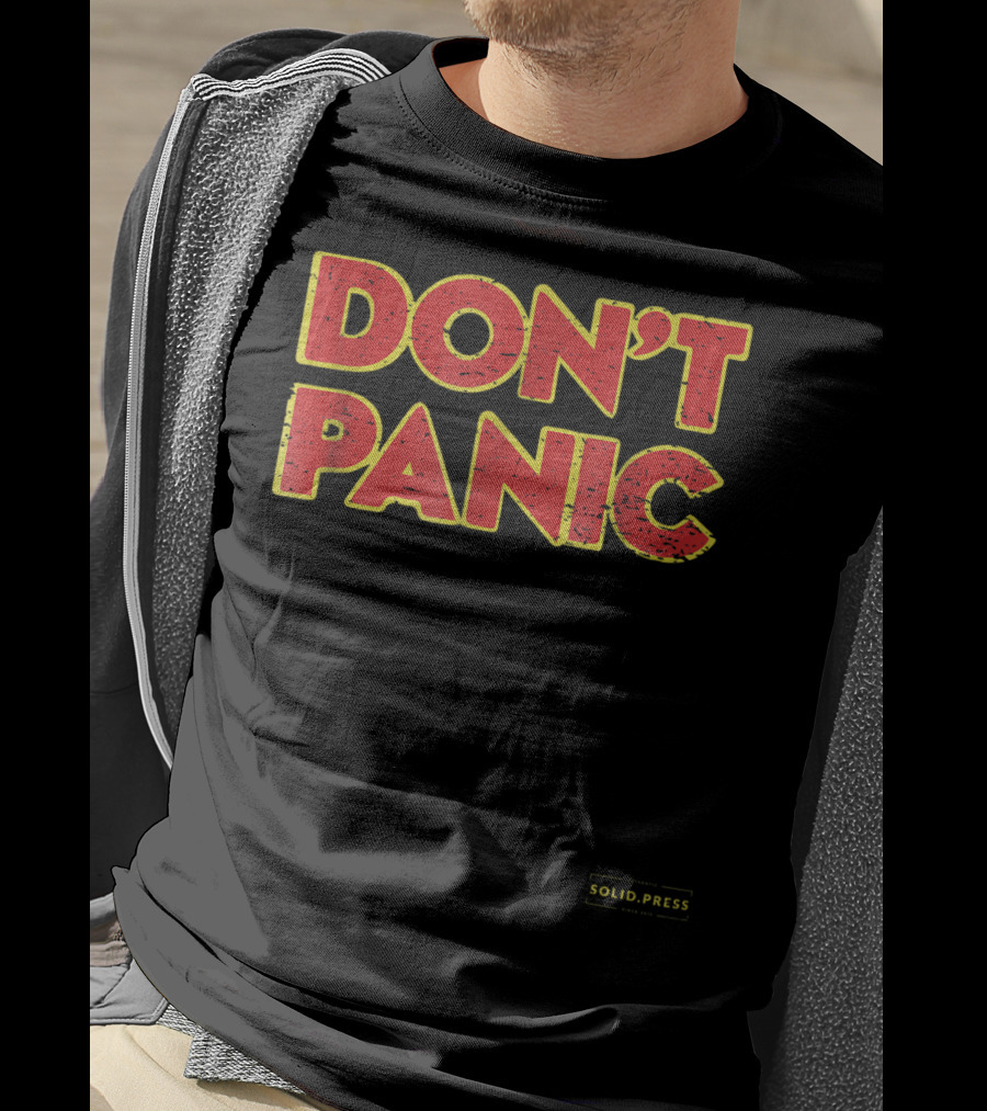 Don't Panic Solid Press Hitchhiker's Guide Inspired T-Shirt
