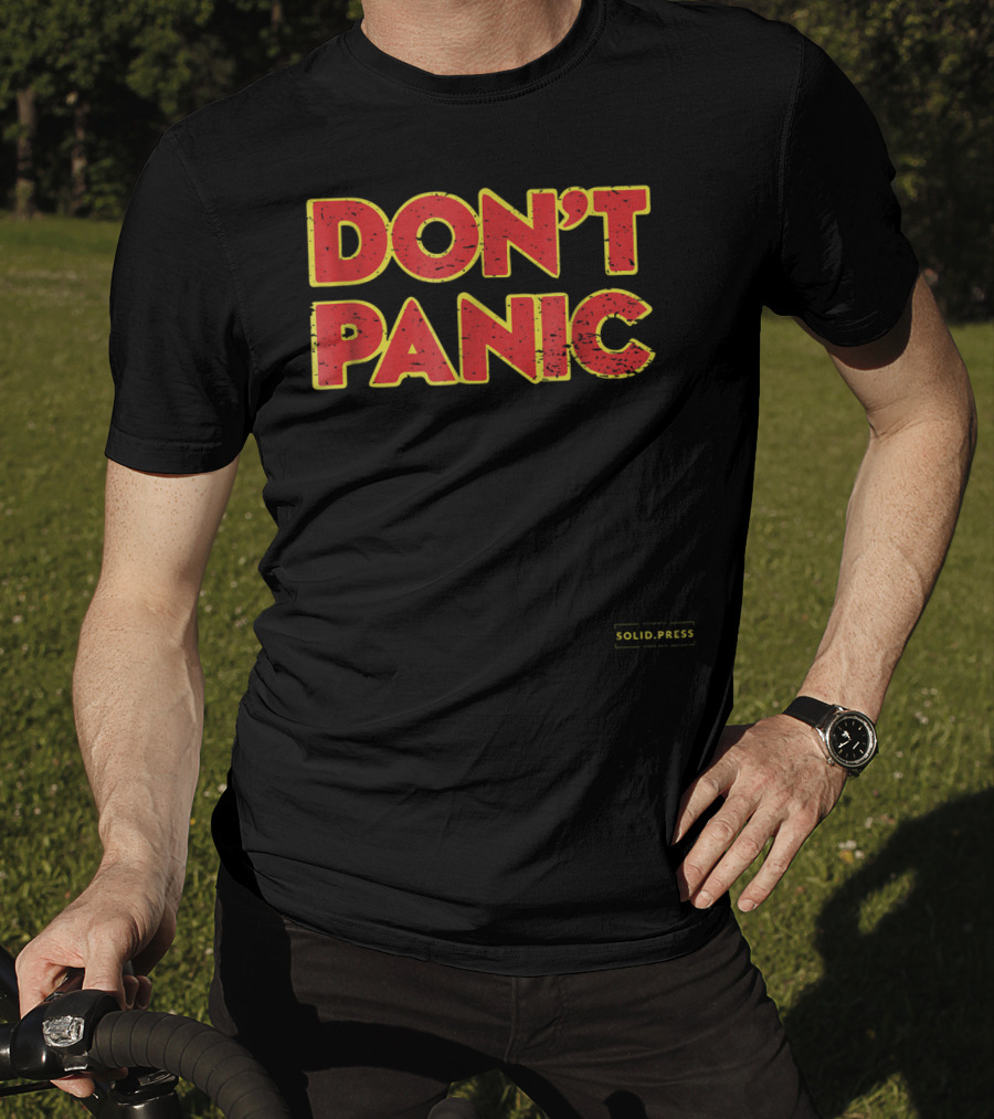 Don't Panic Solid Press Hitchhiker's Guide Inspired T-Shirt