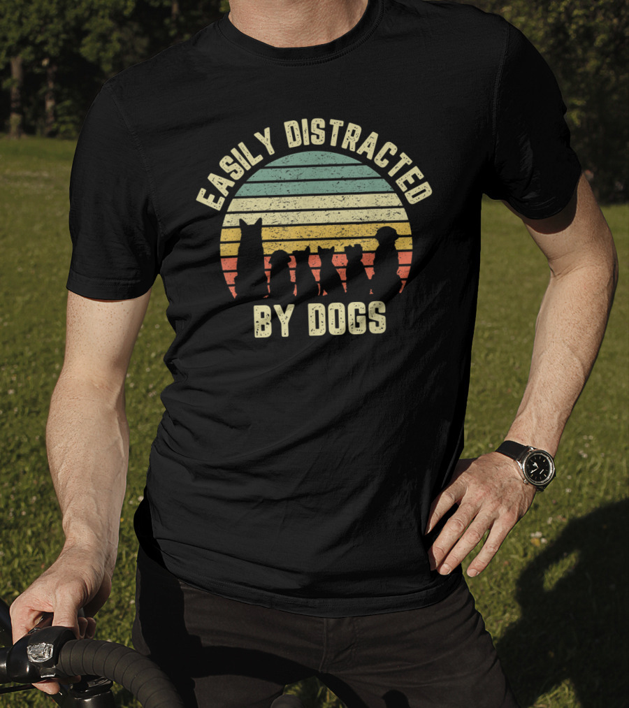 Easily Distracted By Dogs Retro Sunset T-Shirt