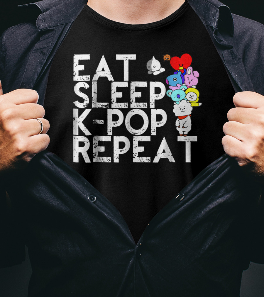Eat Sleep Kpop Repeat Korean Kpop Fan BT21 Characters T-Shirt