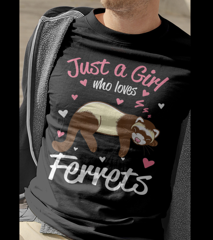 Just A Girl Who Loves Ferrets With Heart Accents T-Shirt