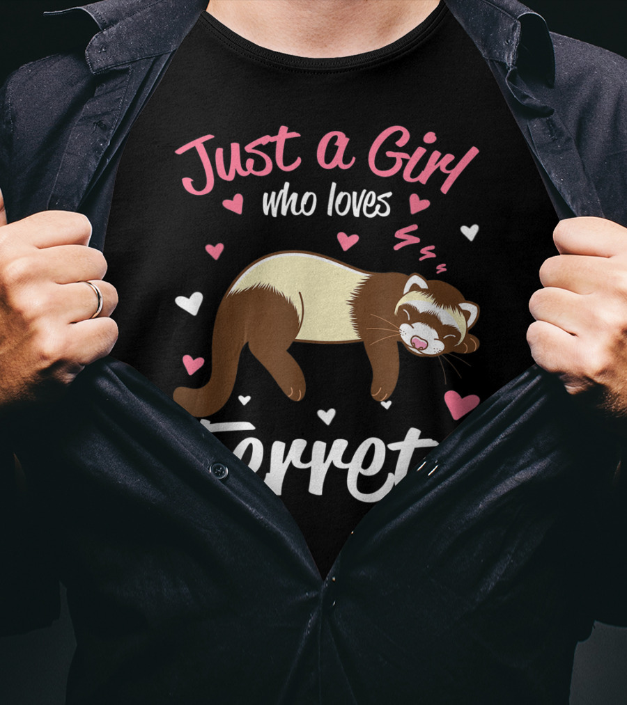 Just A Girl Who Loves Ferrets With Heart Accents T-Shirt