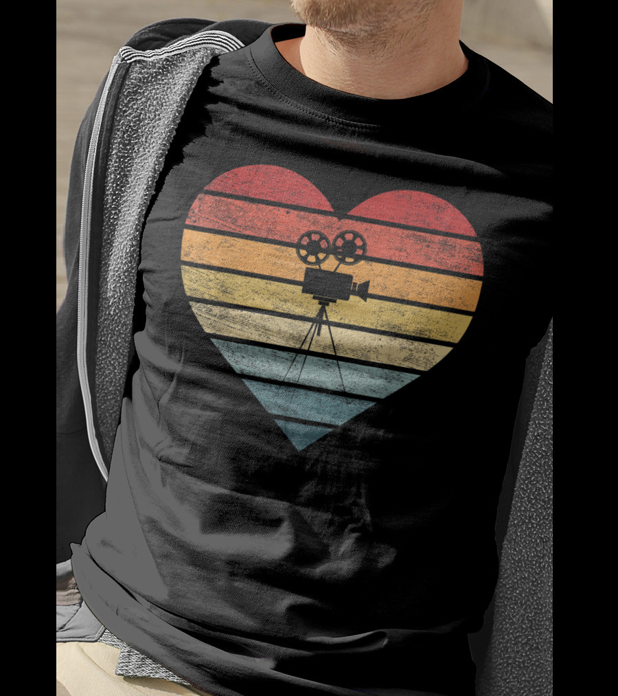 Filmmaker Sunset Heart Camera Film Retro T-Shirt