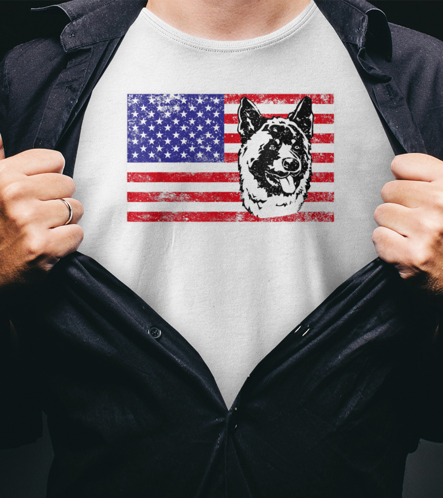Funny Akita Dog Lover Owner American Flag Dog Head T-Shirt