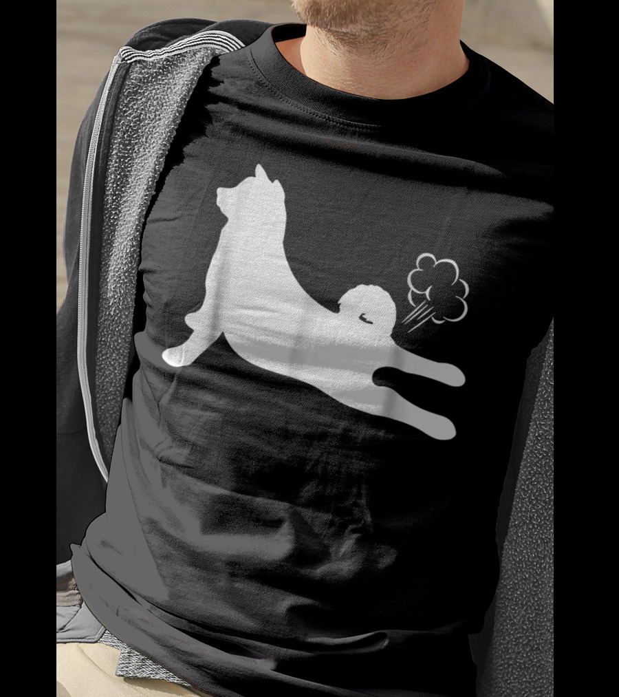 Funny Akita Farting Fart Dog Silhouette With Farts T-Shirt