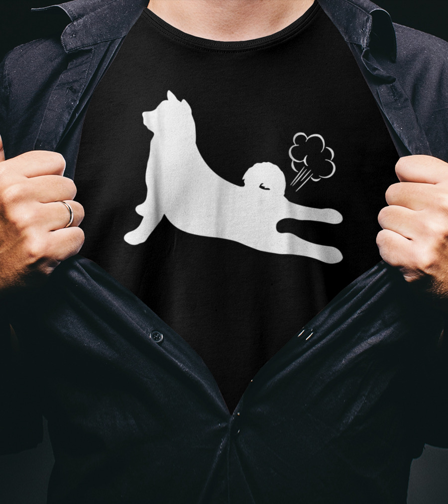 Funny Akita Farting Fart Dog Silhouette With Farts T-Shirt