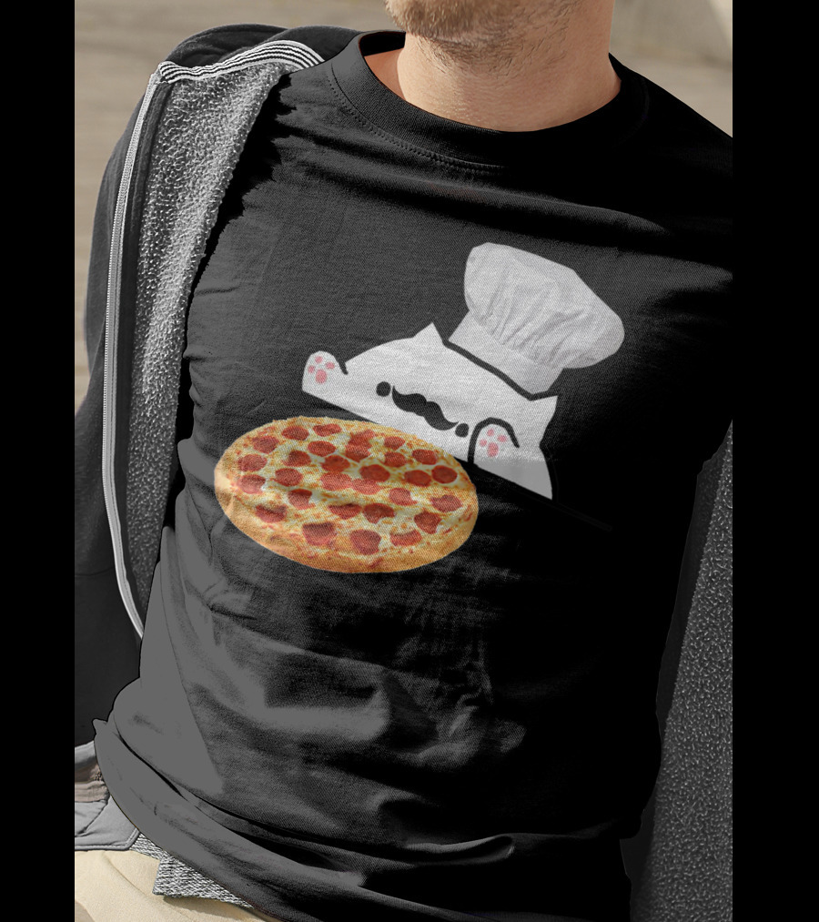 Bongo Cat Pizza Chef With Mustache And Pepperoni Pizza Humor T-Shirt