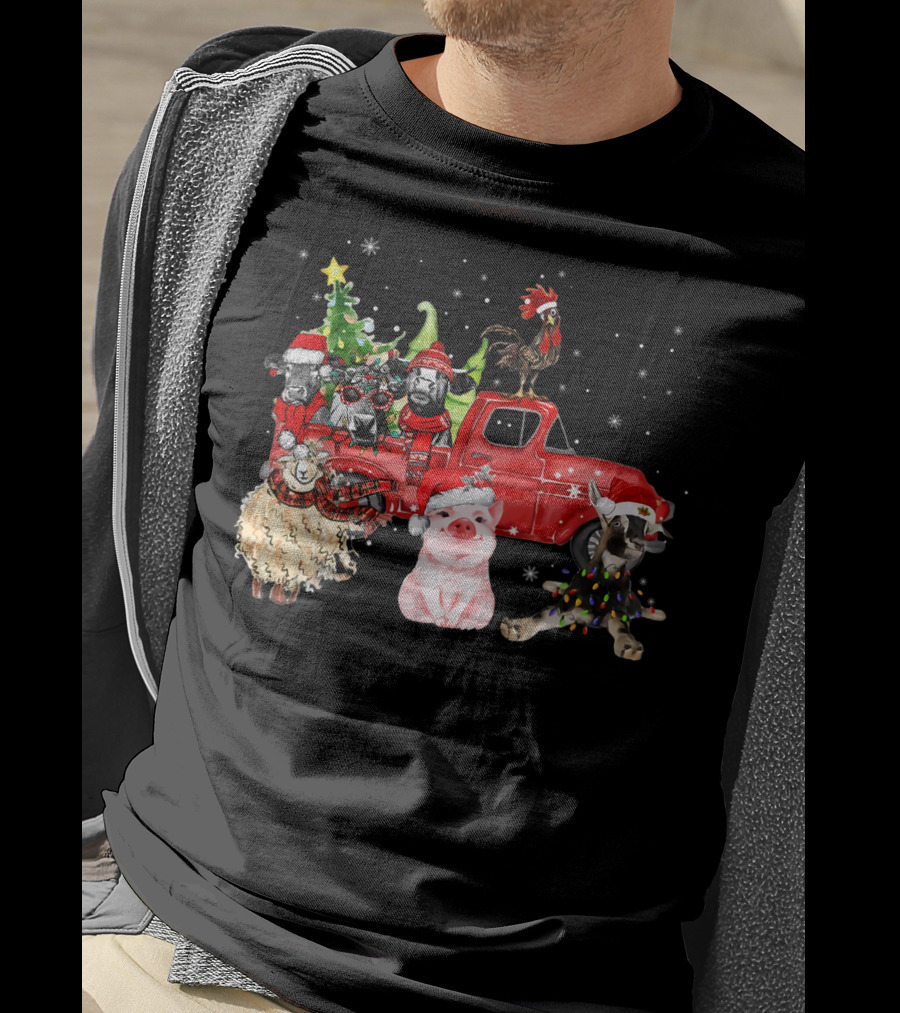 Funny Farmer Christmas Santa Cow Pig Sheep Chicken Truck T-Shirt