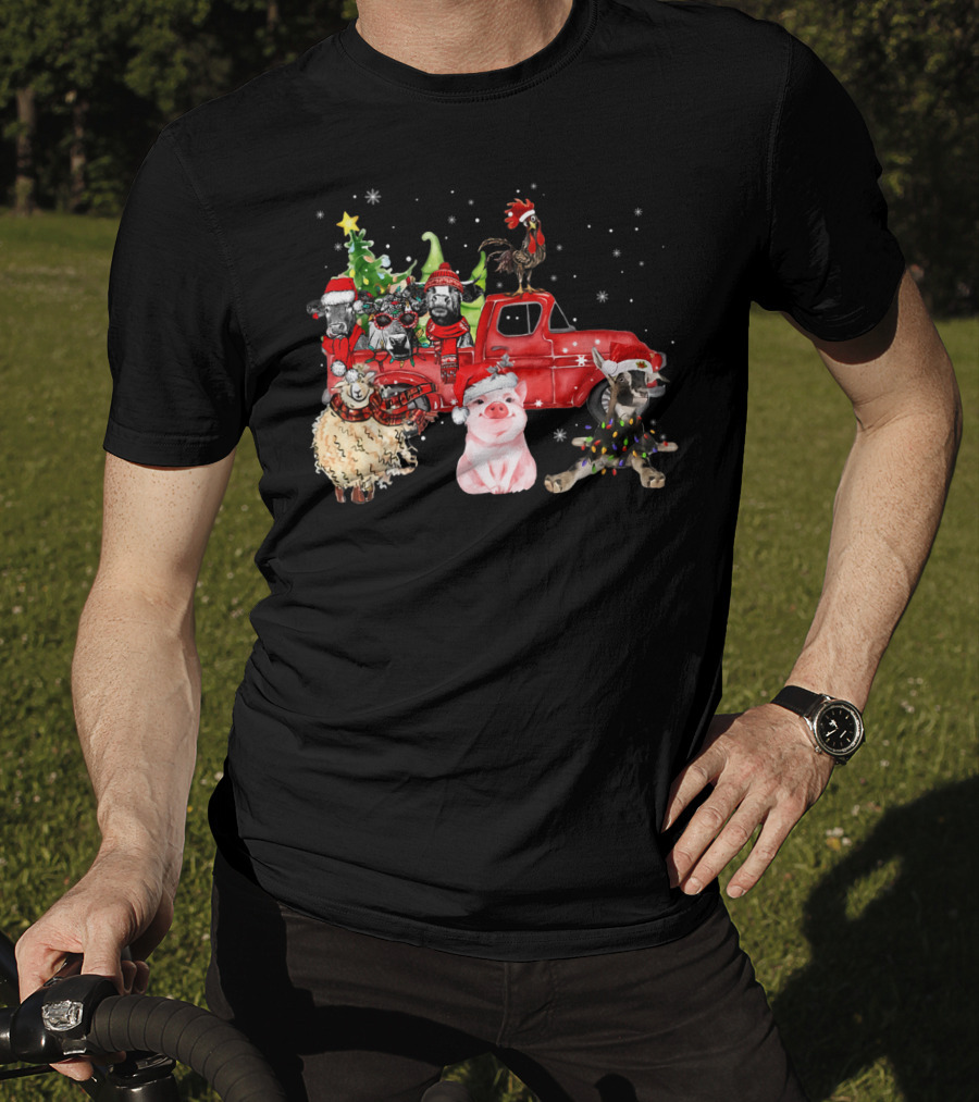 Funny Farmer Christmas Santa Cow Pig Sheep Chicken Truck T-Shirt