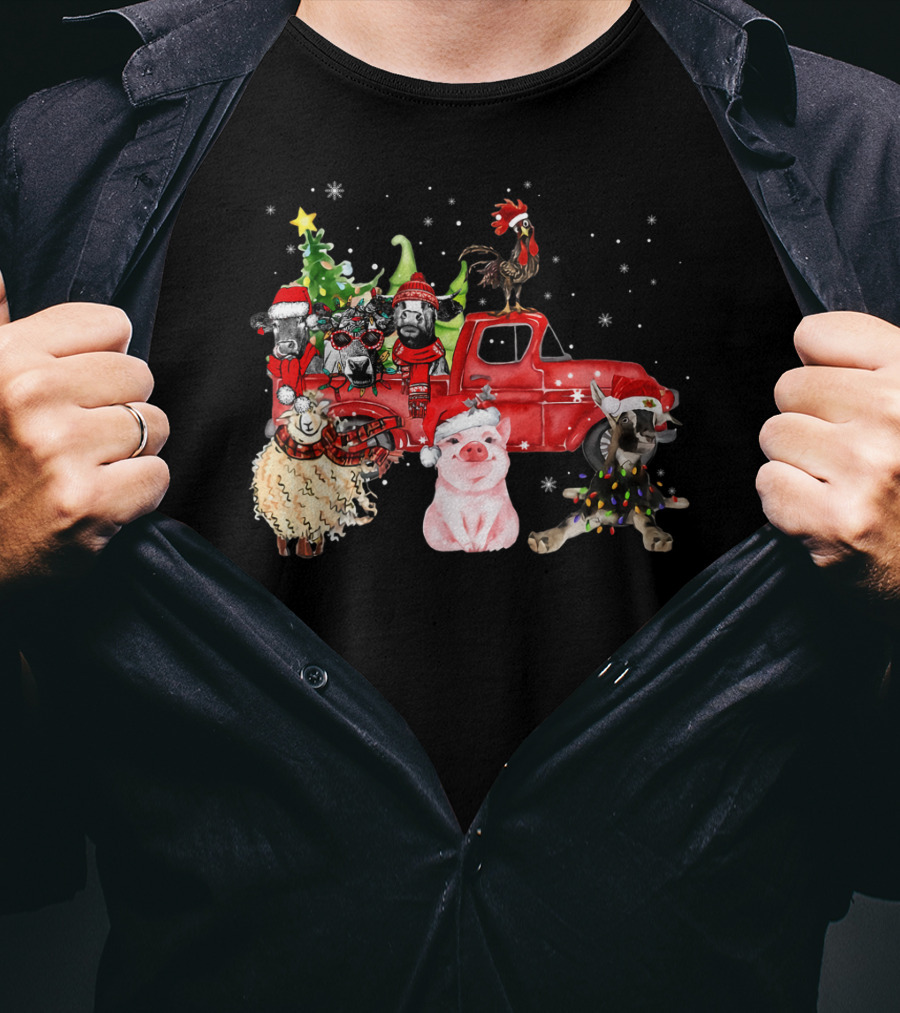 Funny Farmer Christmas Santa Cow Pig Sheep Chicken Truck T-Shirt