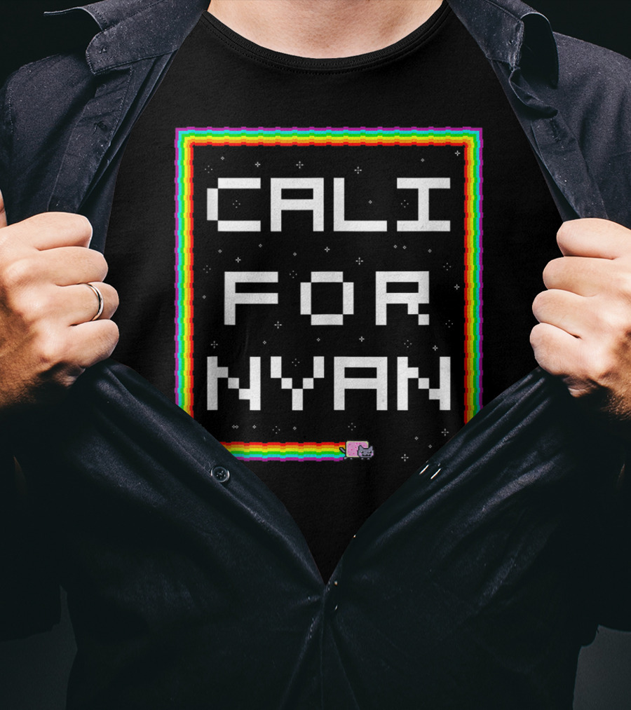 Cali For Nyan Cat Funny Californyan Rainbow Pixel Art By Ohmgd T-Shirt