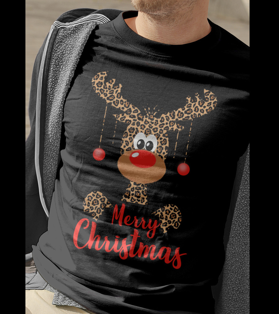 Merry Christmas Funny Reindeer Face Rudolph Deer T-Shirt