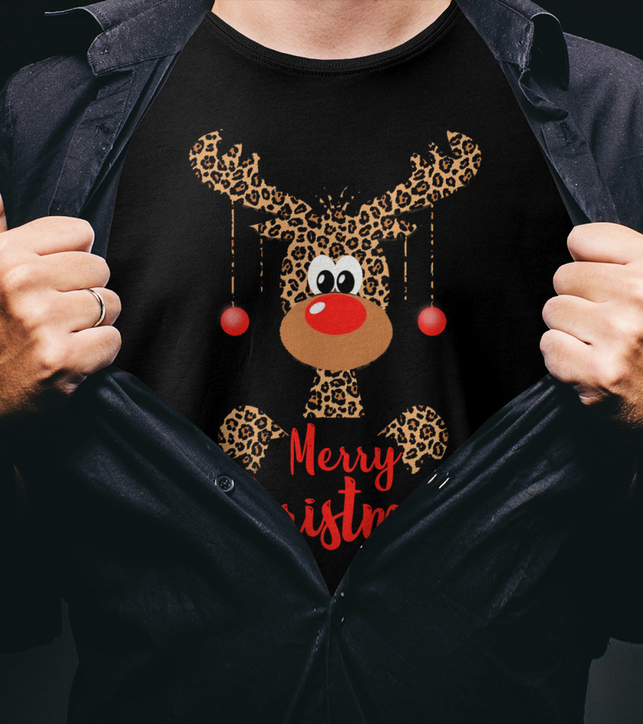 Merry Christmas Funny Reindeer Face Rudolph Deer T-Shirt