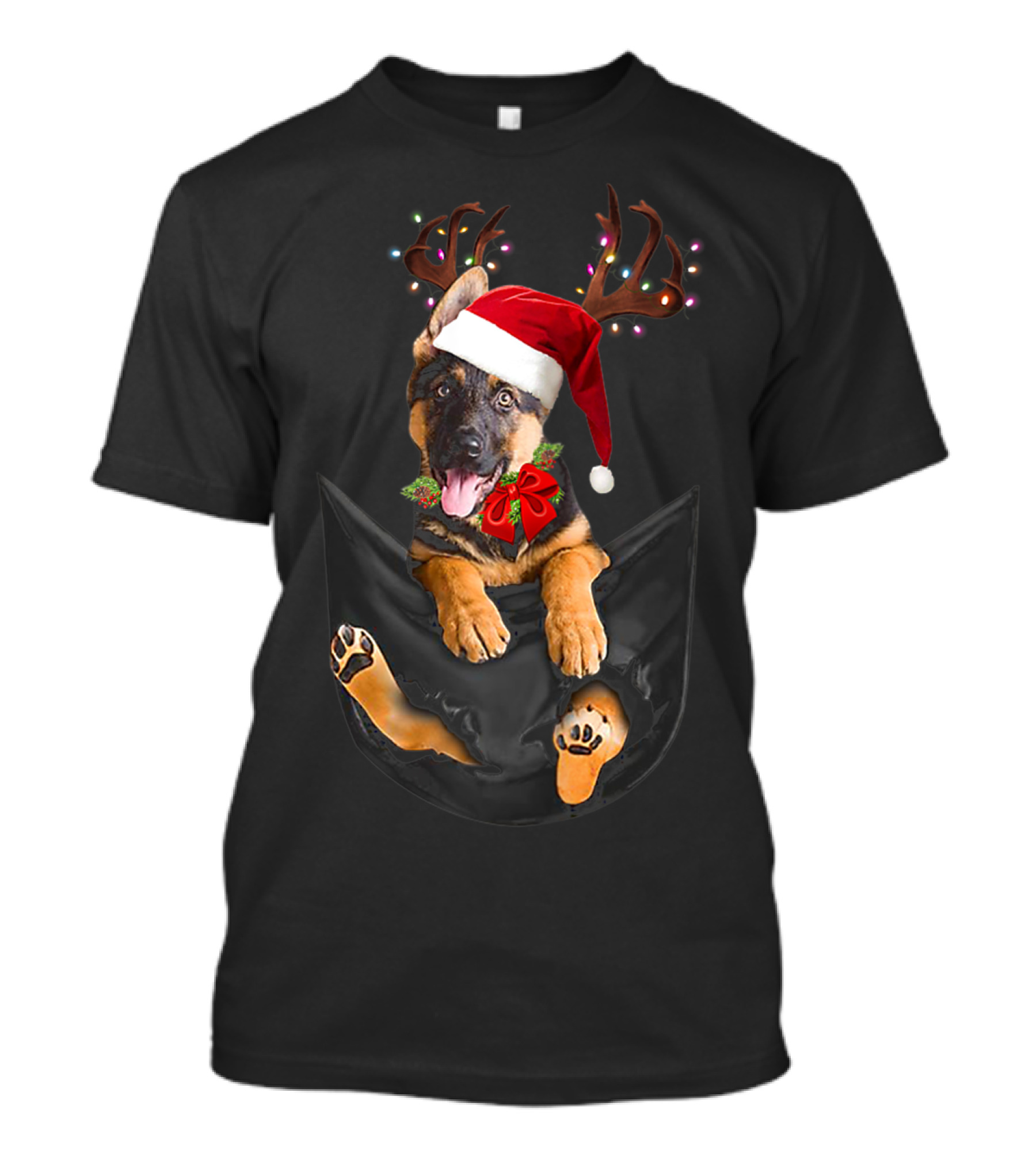 German Shepherd Christmas Dog With Santa Hat And Antlers In Your Pocket T-Shirt