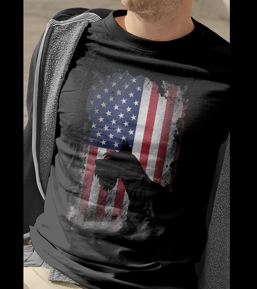 Giant Schnauzer Silhouette With American Flag USA Patriotic T-Shirt