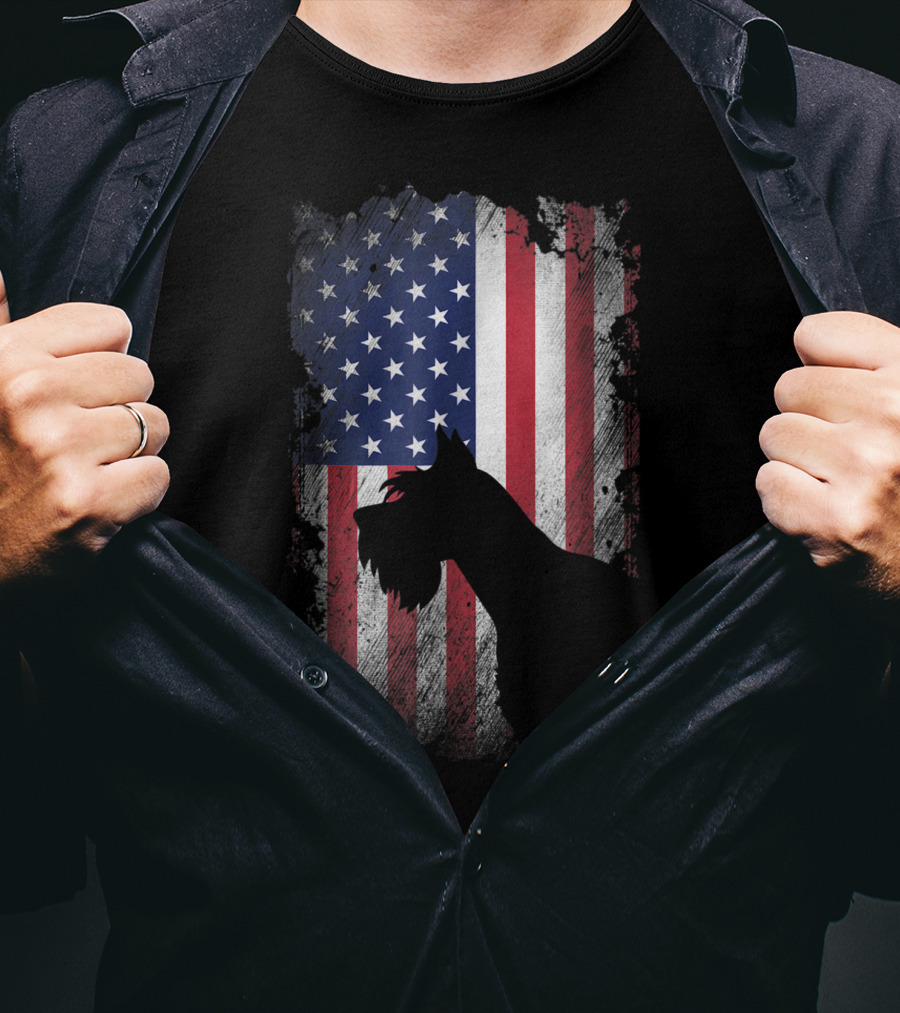 Giant Schnauzer Silhouette With American Flag USA Patriotic T-Shirt